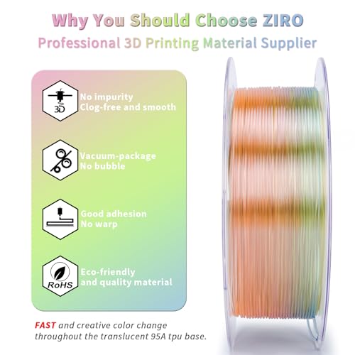 ZIRO 1.75mm TPU Filament 0.8kg, Flexible Fast Color Change, Flex Candy - color: Flex Candy (Tpu)