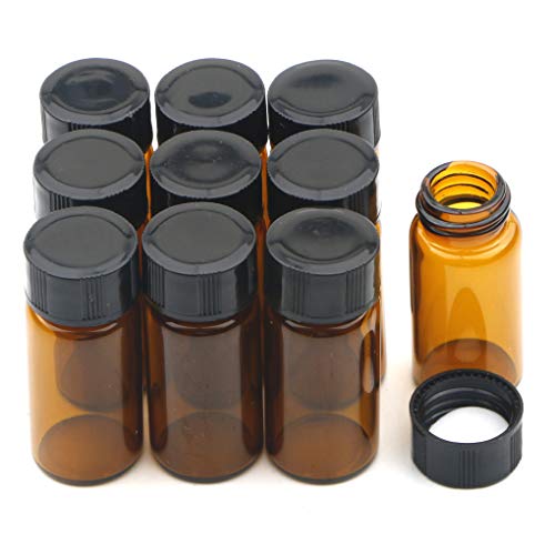 10Pcs 5ml Small Amber Glass Lab Sample Vials with Black Screw Caps - color: Amber, size: 5ml