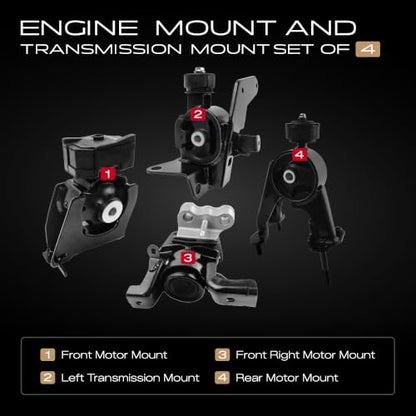 4PCS Engine Motor Mount Compatible with 2009-2013 Corolla 1.8L and 2009-2013 Matrix 1.8L with Auto Transmission and 2009-2010 Pontiac Vibe 1.8L FWD, Replace OE A62015 A62039 A62027 A62023 - size: 2009-2013 Corolla 1.8L,Matrix 1.8L