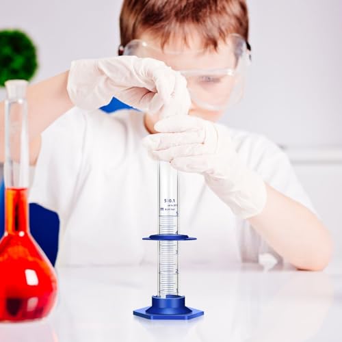 Thick Glass Graduated Cylinder Measuring Liquid Lab Cylinders with Anti-falling Plastic Base and Bumper Guards (glass, 5ML) - size: 5ML