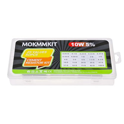 25 Values 10W Ceramic Cement Resistor Kit 0.05 Ohm - 100 Ohm - size: 0.05Ω-100Ω 50PCS