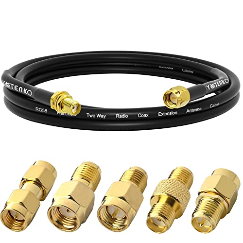 3FT RG58 SMA Male to Female Extension Jumper Cable + 5 Adapters Kit - color: SMA Cable + 5pcs SMA Connectors, size: 3FT