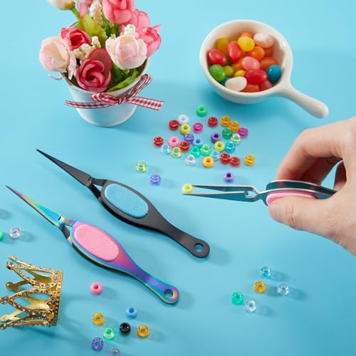 Mudder 3 Pcs Reverse Tweezers for Crafts Self Locking Curved,Straight Tip - style: Straight Tip
