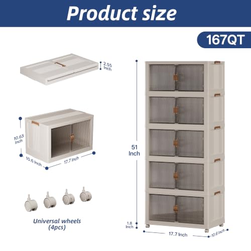 SAILUN Stackable Storage Bins with Lid, 167QT 5Pack Beige - color: Beige, size: 1 Lid 5 Pack-18" W x 11" D x 51" H