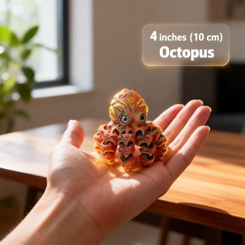 4Pcs 4in 3D Printed Octopus Set, Articulated Flexible Octopus Fidget Toy, 3D Printed Animals Desk Pets for Office, Sensory Stress Relief Sea Creature Toys for Kids & Adults, Easter basket essentials - color: 4pcs Octopus Set-a