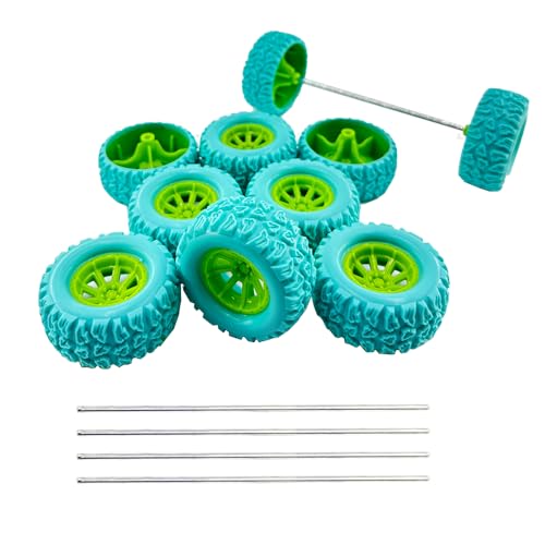 10PCS Toy Car Wheel RC Car Rubber Tire Wheel with 5PCS Shaft Round Rod Axles for RC Car Truck Robot DIY Model Toy Wheel Parts (2.5x48mm Blue) - style: 2.5x48mm Blue