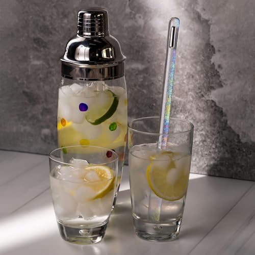 Handmade Iridescent Glass Swizzle Stick – 10.5 Inch Long Cocktail Stirrer & Pitcher Stirring Rod with Platinum Luster Accent - Deluxe Mixology Bar Tool, Canadian Made Luxury Gift