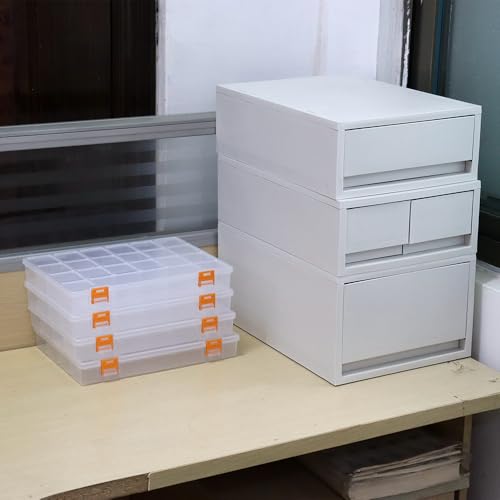 4 Pack Fixed 21 Grids Clear Plastic Storage Box - size: M