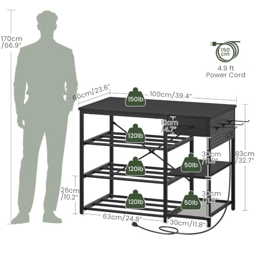 CHOEZON 4-Tier 3D Printer Stand with Filament Storage Drawer - color: Black