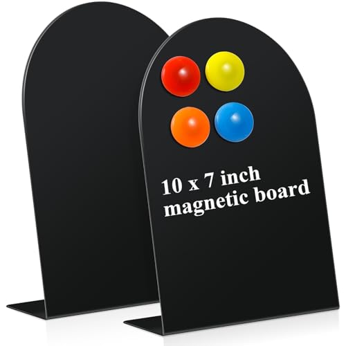 Shimeyao 2 Pcs Black Magnetic Bulletin Board for Tabletops with 8 Magnets 10 x 7 Inch Memo Display Easel Stand for Home Office School Kitchen Table Supplies (Arched) - color: Black, size: 10 x 7 Inch, style: Arched