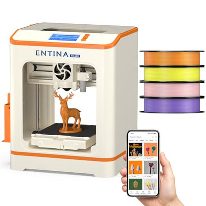 Entina Tina2C Mini 3D Printer Bundle for Kids & Beginners, Fully Assembled, Auto Leveling, Easy Setup, WiFi & App Control, 3000+ Models, 20+ DIY Modules, Includes 4-Color PLA Filament - color: Orange/Yellow/Pink/Purple