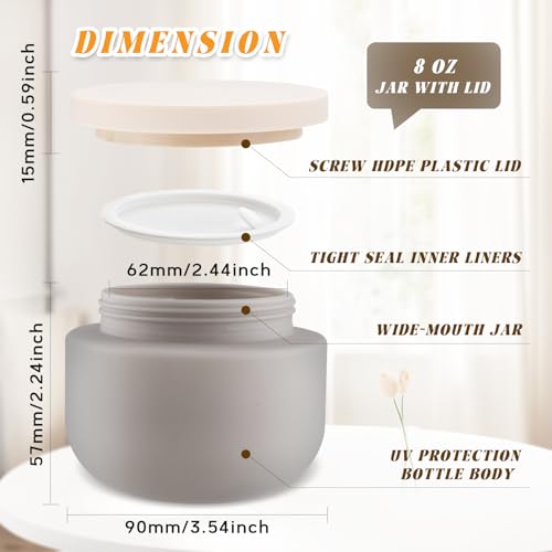 4 Pack 8 OZ Plastic Jars Round Cosmetic Container with Lids,Wide Mouth Soft Slime Jars for Lotion,Hand Cream,Ointments,Makeup,Body Butter,Rhinestone,Samples Pot Travel Make Up Storage (Grey) - color: Grey
