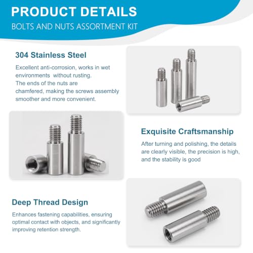 M8x70+12mm Standoff Extension Posts Screws Stainless Steel 2 Pcs - size: M8x70+12mm