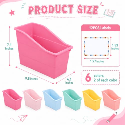 12 Pack Book Bins for Classroom with Labels, Pastel - color: Pastel