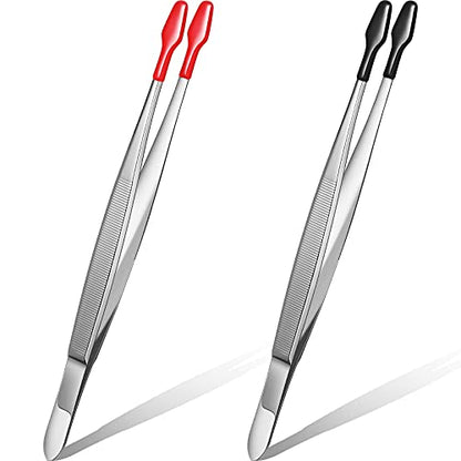 Lasnten 2 Pcs Rubber Tipped Tweezers Forceps Silicone Coated Soft Tweezers