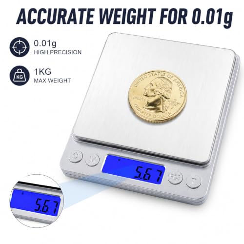 1kg/0.01g High Accuracy Digital Gram Scale Coin Scale to Weigh Coins - color: Silver