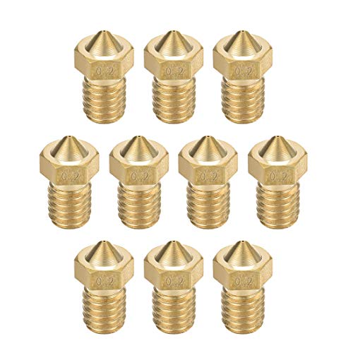 uxcell 10pcs 3D Printer Nozzle,Brass V6 Nozzle 0.2mm,Extruder Print Head for Filament 1.75mm V5-V6 M6 3D Printer - size: 0.2mm