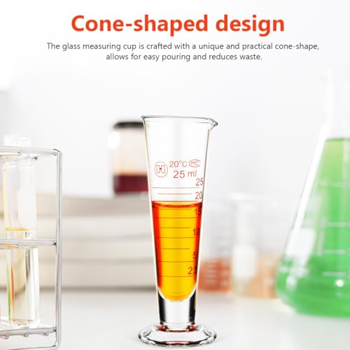 Baluue Graduated Cylinder, 25ml Conical Measuring Cup with Spout and Wide Base, Professional Borosilicate Glass Cylinder for STEM Education Lab Science Teaching and DIY - size: 25ml