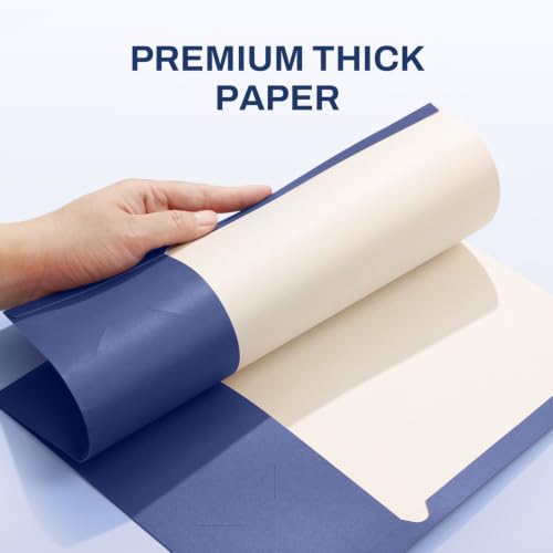 SUNEE Folders with Pockets 3 Hole Punched(50 Pack, Dark Blue), 2 Pocket Folders Fit Letter Size Paper, Paper File Folder for School Office Home Bussiness - color: Dark Blue