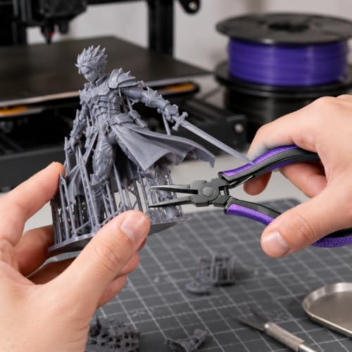 3D Print Support Removal Pliers, Teflon Coated Thin Flat Jaw, Spring Loaded Non-Slip Grip, Rust-Proof Precision Tool for FDM SLA LCD 3D Printers