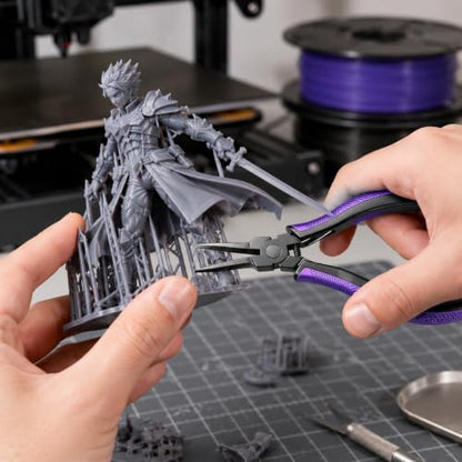 3D Print Support Removal Pliers, Teflon Coated Thin Flat Jaw, Spring Loaded Non-Slip Grip, Rust-Proof Precision Tool for FDM SLA LCD 3D Printers