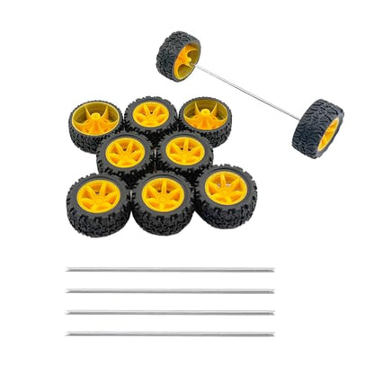 10PCS Toy Car Wheel Rubber Wheel with 5PCS Round Rod Shaft Axles for RC Car Truck Robot DIY Model Toy Parts (2x34mm Yellow) - style: 2x34mm Yellow
