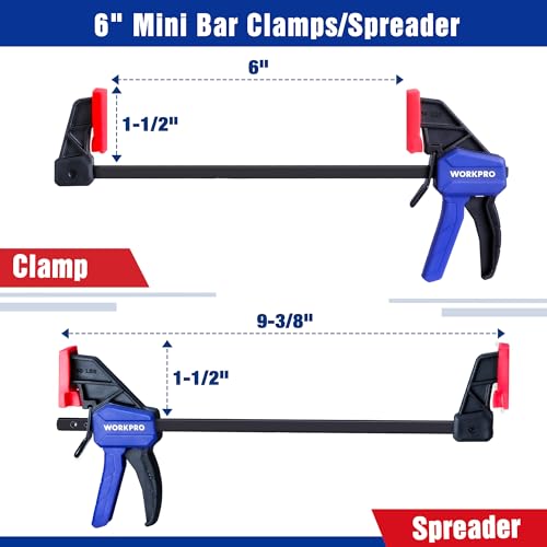 WORKPRO 6" Mini Bar Clamps for Woodworking, 50 lbs Load Limit, 2-Pack - color: Blue, size: 6" Mini