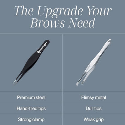 Tweezer Guru Ingrown Hair Tweezers - Pointed Precision Tweezers for Eyebrows & Ingrown Hair Removal - Blackhead and Splinter Tweezer with Sharp Needle Nose Point (2 Piece Set, Black (Point+Slant)) - color: Black