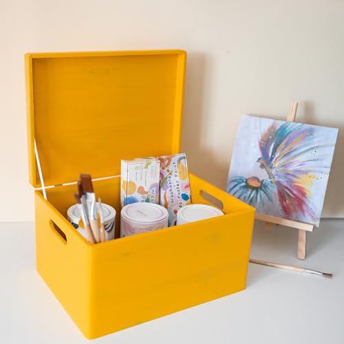 Creative Deco Large Yellow Wooden Box Storage with Hinged Lid - color: Yellow, size: XXL | Handles