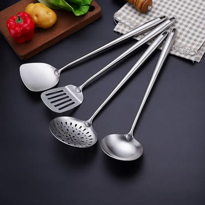 17″ Wok Spatula and Ladle, Skimmer Spoon - 304 Stainless Steel Wok Tool Set - color: 3-Pieces