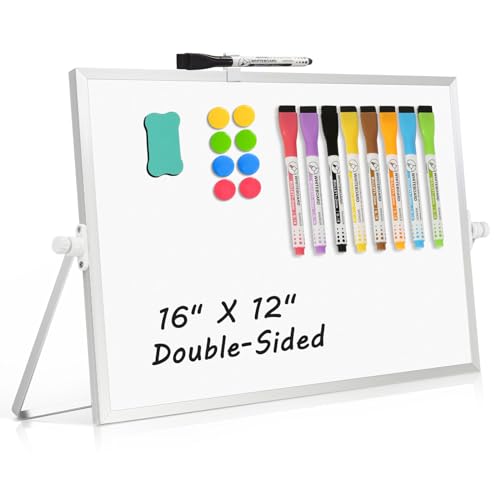 Double-Sided Magnetic White Board with Stand, 16" x 12" - color: White, size: 16"W x 12"H