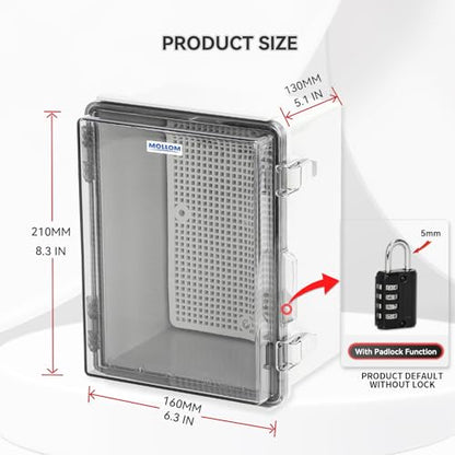 Mollom Transparent Cover Outdoor Junction Box (8.3x6.3x5.1In) - size: 8.3x6.3x5.1"