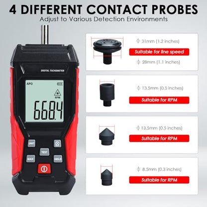 Digital Tachometer 2-in-1 Non-Contact Laser Photo Tachometer 3~99,999RPM & Contact RPM Meter Gauge 3~19,999RPM Handheld RPM Tachometer Tester with Contact Probes for Line Speed and Motor RPMs Testing - color: Tachometer