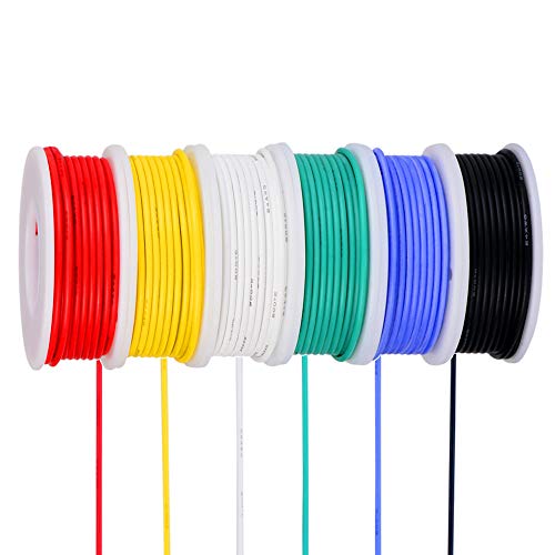 TUOFENG 26 AWG Silicone Hookup Wire, 6 Colors, 33 ft Each, Tinned Copper - size: 26 AWG Stranded 6 Colors 33 ft