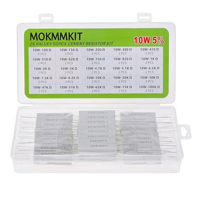 25 Values 10W Ceramic Cement Resistor Kit 100 Ohm - 100K Ohm - size: 100Ω-100K Ω 50PCS