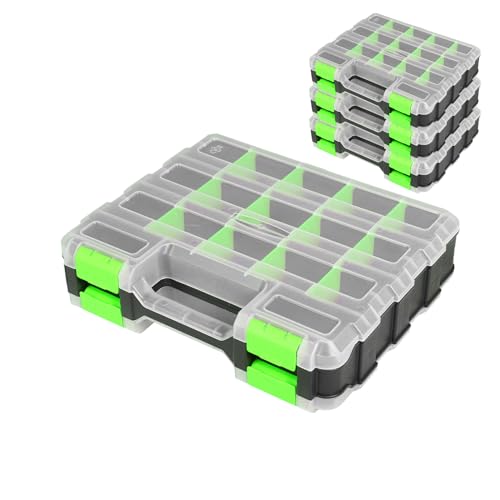 Generic Tool Box with Transparent Lid, Double Side 34-Compartments Organizer Box with Removable Dividers for Hardware, Screws, Bolts, Nails, Beads, Jewelry and Fishing Accessories, Green, 4 Packs - color: Green, size: 4 PACK