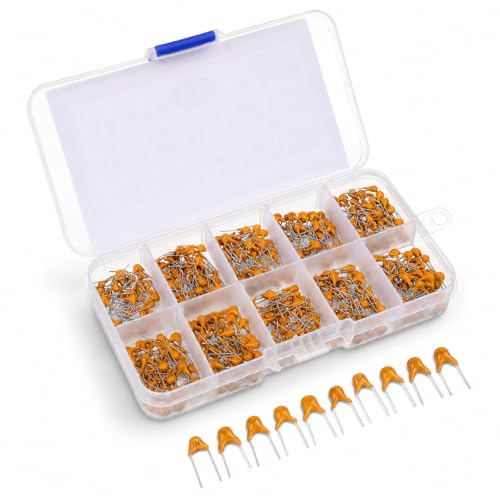 10 Values 300PCS Ceramic Capacitor Assortment Kit, 0.1 0.15 0.22 0.33 0.47 0.68 1 2.2 4.7 10uF Multilayer Monolithic Ceramic Capacitor Set with Storage Box for Electronics Projects