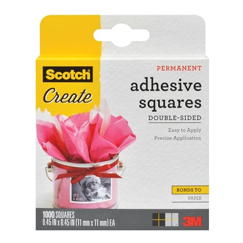 Scotch Adhesive Squares, Permanent Double-Sided Tape Squares for Crafting, Art, Gift Wrapping and More, .45 in x .45in., 1-Pack, 1000 Total - size: 1000 Count (Pack of 1)