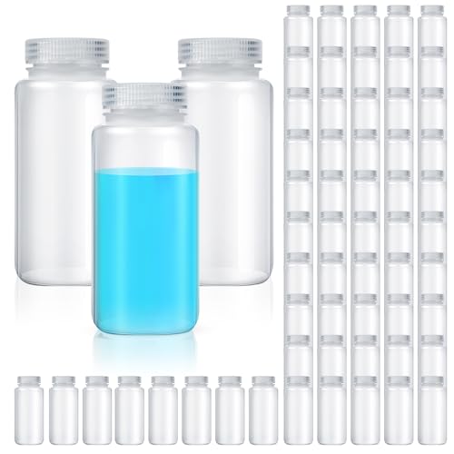 Tatuo 60 Pcs 16 oz 500ml Polypropylene Reagent Bottle Plastic Sample Bottles with Screw Caps Transparent PP Sample Containers with Lid for Liquids, Laboratory, Storage at Home (Clear) - color: Clear, size: 16 oz 500ml