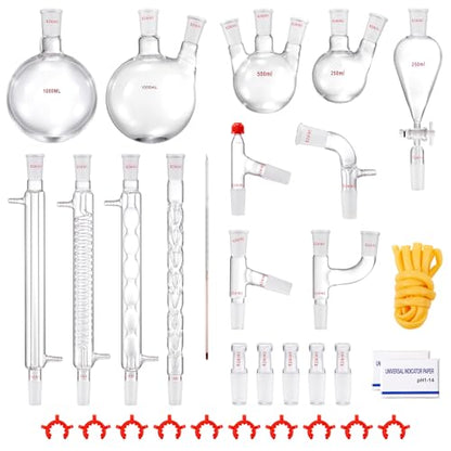 VEVOR Lab Distillation Kit, 3.3 Boro Lab Glassware Distillation Kit with 24, 40 Joint, 1000ml Essential Oil Distillation Apparatus Kit, 32 pcs Set of Glassware Equipment - size: 32 Pieces