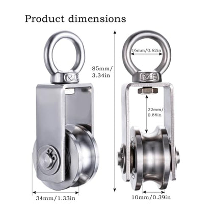 Cable Pulley Wheel 304 Stainless Steel, Bearing Inside, Rope Pulley for Pulley System, Gym Equipment, Clothesline, 2 Pack - size: Swivel Pulley Outdoor