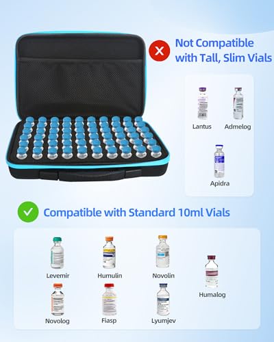 60 Slots 10ml Insulin Vial Holder, Peptide Vial Storage Case for Fridge and Travel, Fits 10ml Standard Vials, Diabetic Supplies (Case Only) - size: 10ml