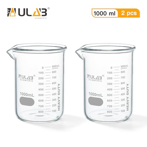ULAB Scientific Glass Beakers, Vol. 1000ml, 3.3 Borosilicate Griffin Low Form with Printed Graduation, Pack of 2, UBG1017 - style: Vol.1000ml,Pack of 2