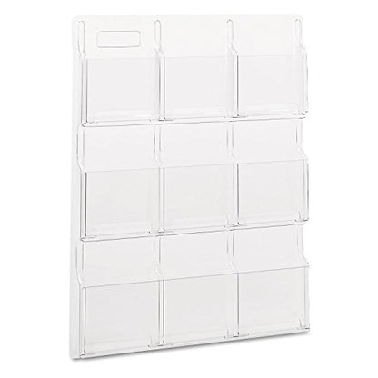Safco Reveal Literature Rack, 9 Compartments Magazine Holder, Wall-Mounted Brochure Organizer, Acrylic, Clear
