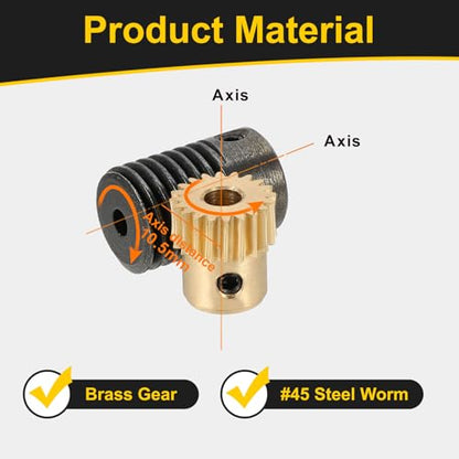 uxcell Worm Gear Set 20T 0.5 Module 20:1 Reduction Rate, Right Rotation Drive Gear Box Wheel Reduce Transmission Part (Brass Gear-4mm Bore, #45 Steel Rod 4mm Bore) - size: Gear-4mm, Rod-4mm Bore, style: 0.5M-20T