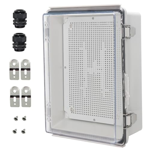 Zulkit Junction Box IP67 Waterproof Electrical Box Hinged Clear Cover Stainless Steel Latch Plastic Enclosure for Project w Mounting Plate Wall Bracket and 2 Cable Gland 11"x7.5"x5.5"/280x190x140mm - color: Clear Cover, size: 11"x7.5"x5.5"