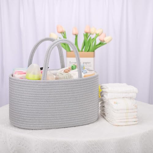 COMSE Baby Diaper Caddy Organizer with Handles, Cotton Rope, Cool Gray - color: Cool Gray, size: Regular