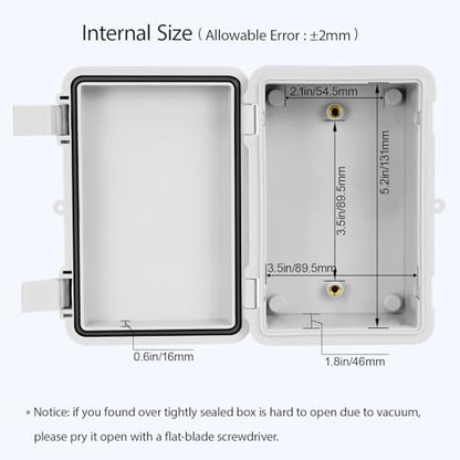 Junction Box, ABS Plastic, IP65 Waterproof Dustproof Universal Electrical Enclosure, Hinged Shell Outdoor and Indoor Usage Project Box, 5.9"x 3.9"x 2.8"(150x100x70mm), Grey - size: 5.9" x 3.9"x 2.8" (1pc)