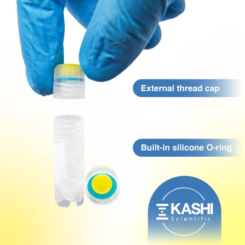 Kashi Scientific Screw Cap 1mL Cryovials with External Thread Cap - Self Standing Cryogenic Vial, Washer Silicone O-Ring, Cryogenic Tubes with Leak Resistance, Pack of 500 Cryo Tubes - size: 1ml