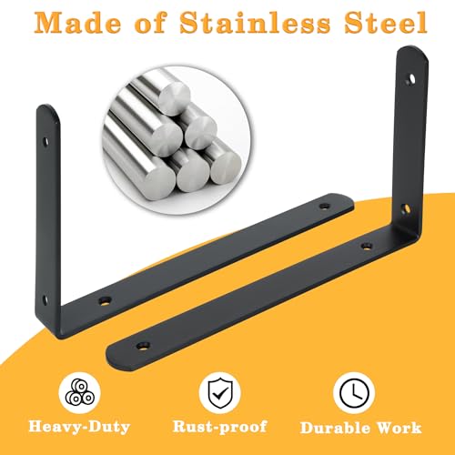 Alise Floating Shelf Brackets,Black L Bracket for Shelves,10x6 Inch,4Pcs - color: Black, size: 10x6 Inch (Upgraded)